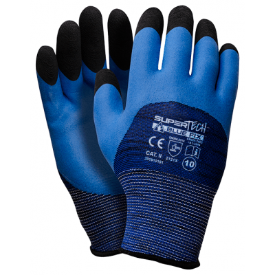 Rękawice powlekane lateksem SUPER TECH BLUE FIX - idealne do zawijania palet i paczek folią stretch