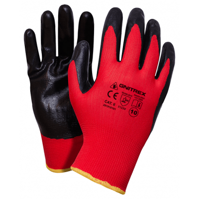 Rękawice powlekane nitrylem GNITREX SET B - wysokiej jakości popularna rękawica "czerwono - czarna"