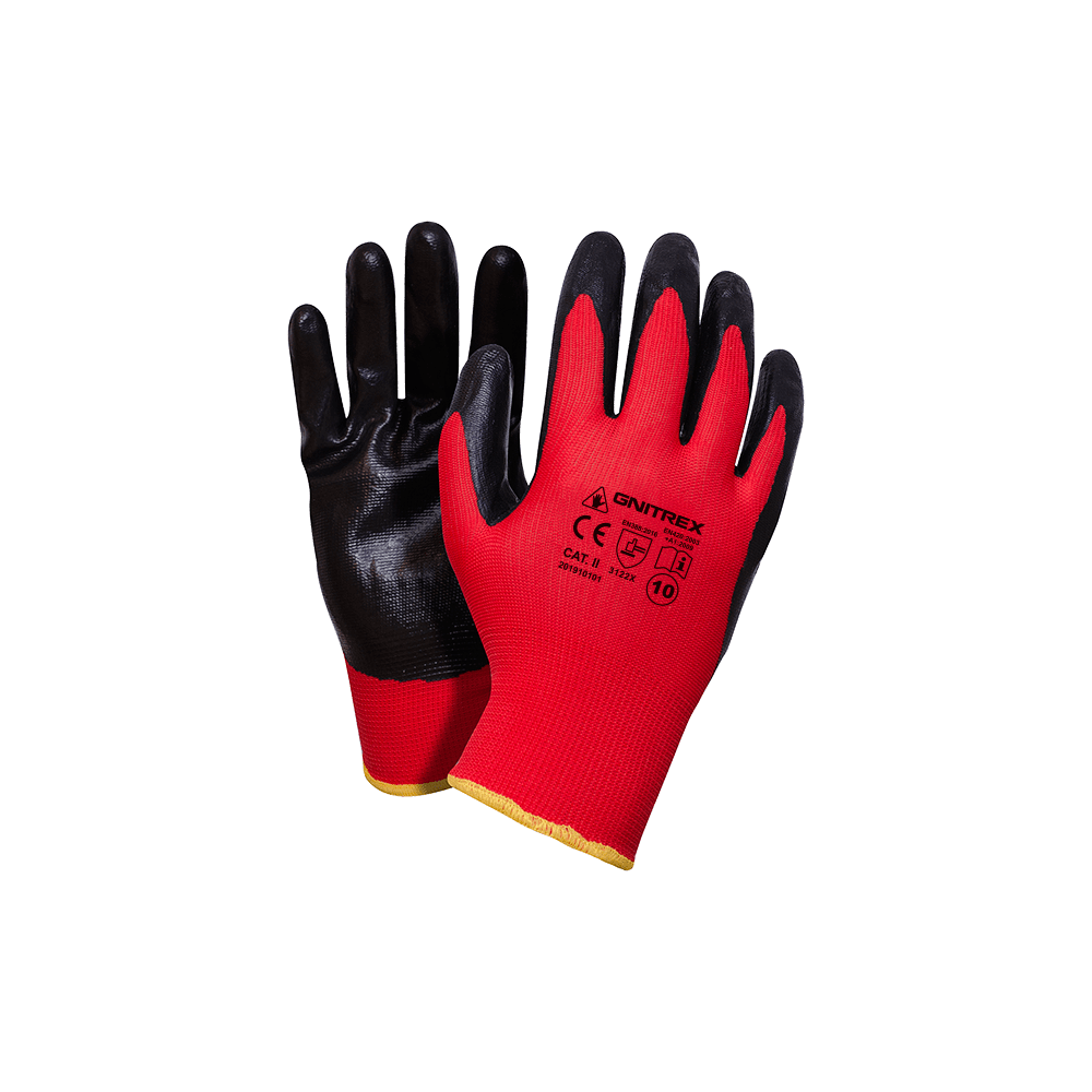 Rękawice powlekane nitrylem GNITREX SET B - wysokiej jakości popularna rękawica "czerwono - czarna"