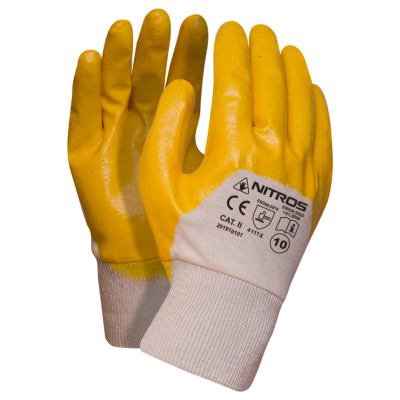 Rękawice powlekane grubo żółtym nitrylem NITROS - mięciutka dzianina interlock i odporność na oleje oraz tłuszcze i smary