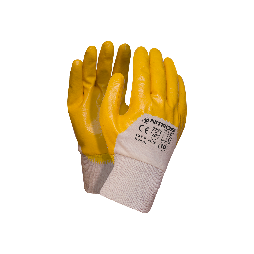 Rękawice powlekane grubo żółtym nitrylem NITROS - mięciutka dzianina interlock i odporność na oleje oraz tłuszcze i smary