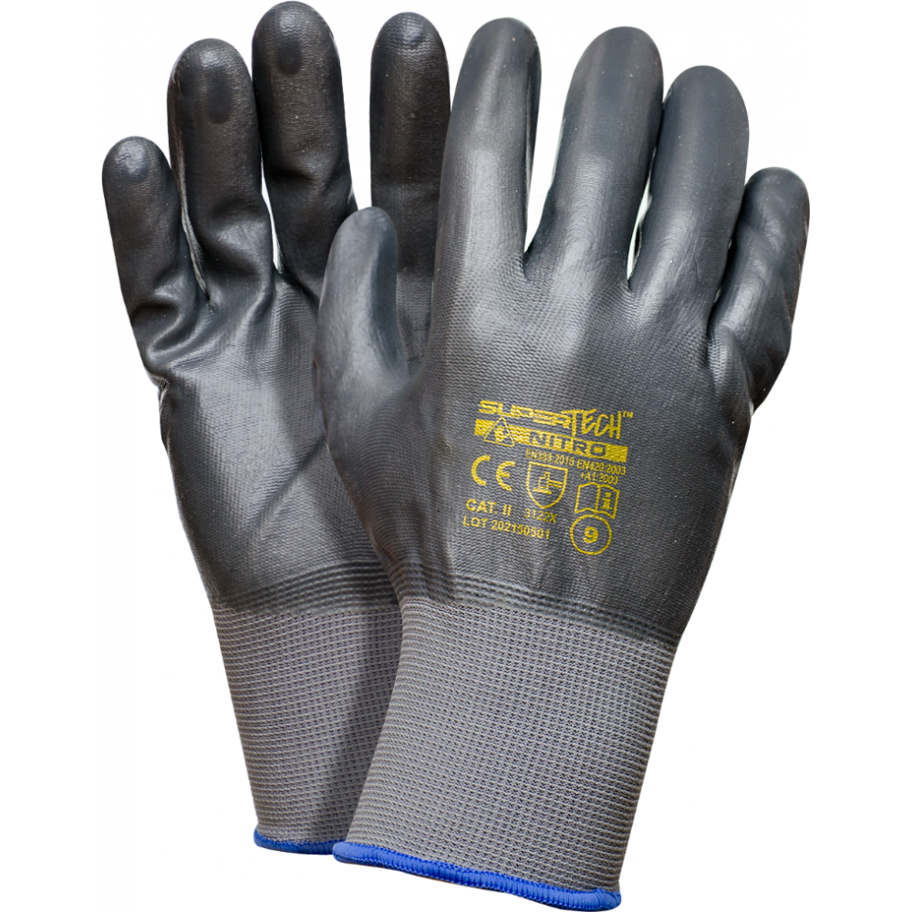 Rękawice powlekane nitrylem premium SUPER TECH NITRO - idealne do prac w górnictwie i przy kontakcie z olejami i smarami