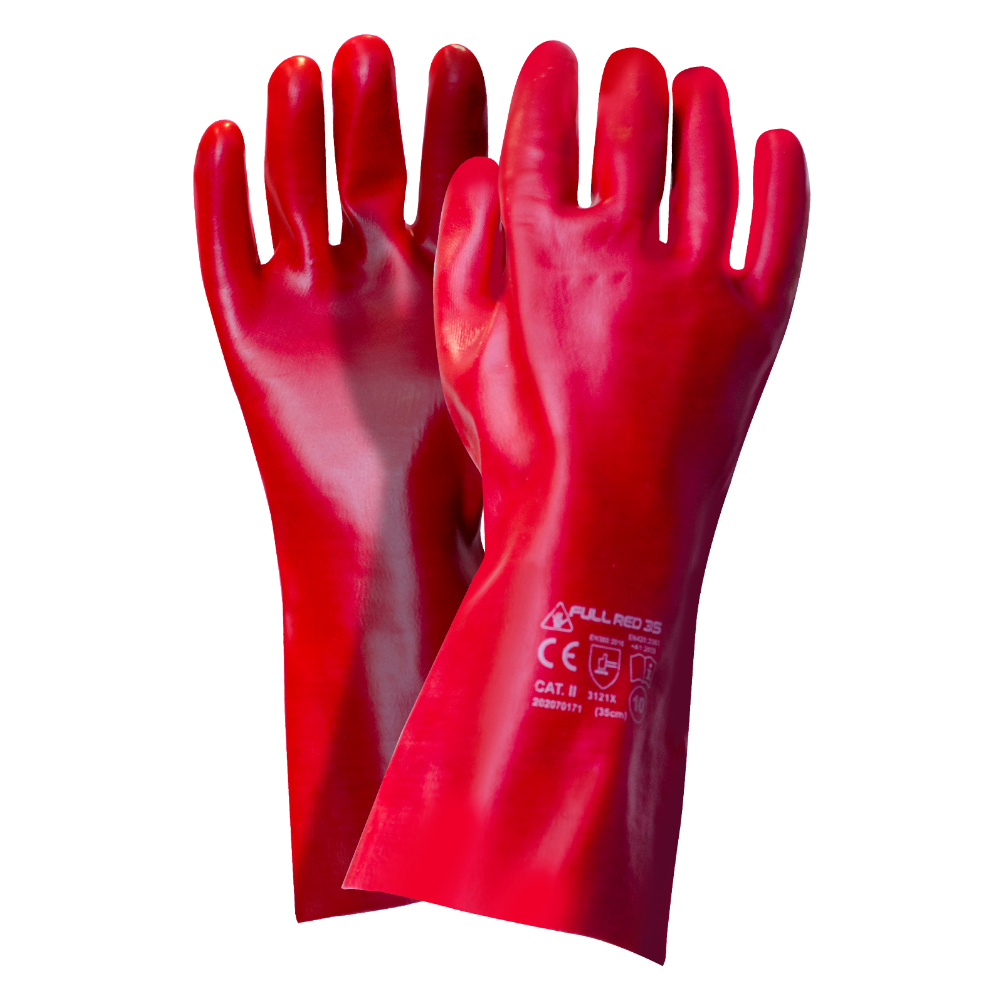 Rękawice powlekane PVC FULL RED 35 - rękawice do lekkich środków chemicznych