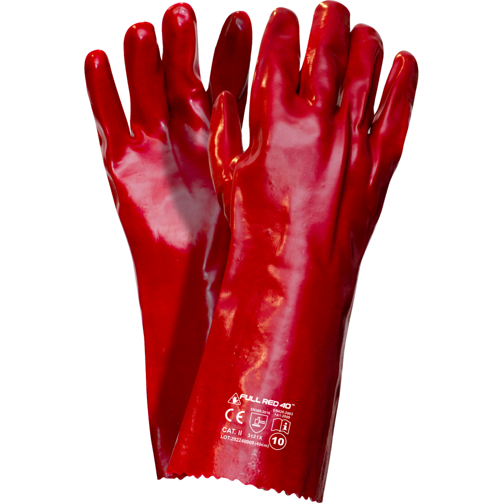 Rękawice powlekane PVC FULL RED 40 - rękawice do lekkich środków chemicznych o długości 40 cm